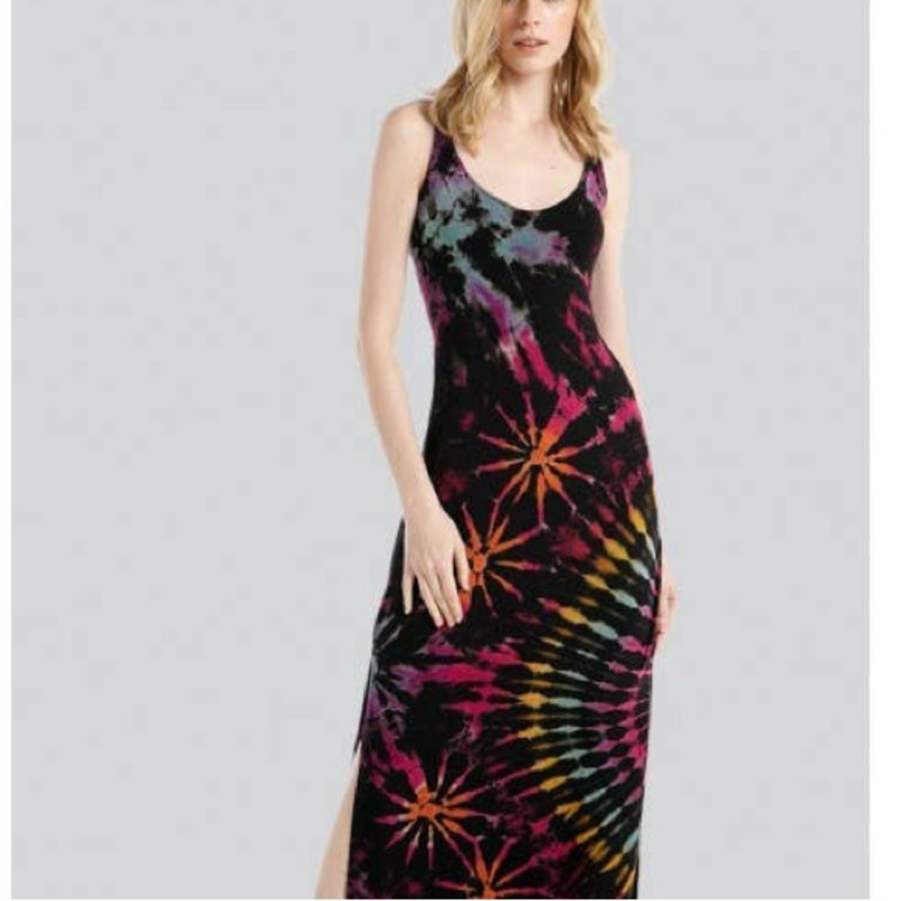 Key West Boho Beach Vibrant Mukticolor Tie Dye Strappy Back Maxi Dress